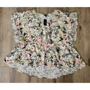 NEW Lane Bryant Woman Sz 26 Tunic Pattern Crochet Trim V-Neck Ruffle Cap Sleeve